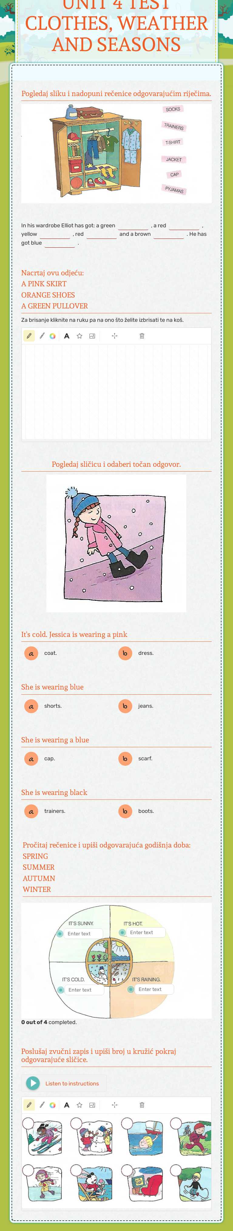 UNIT 4 TEST     
CLOTHES, WEATHER AND SEASONS worksheet preview image