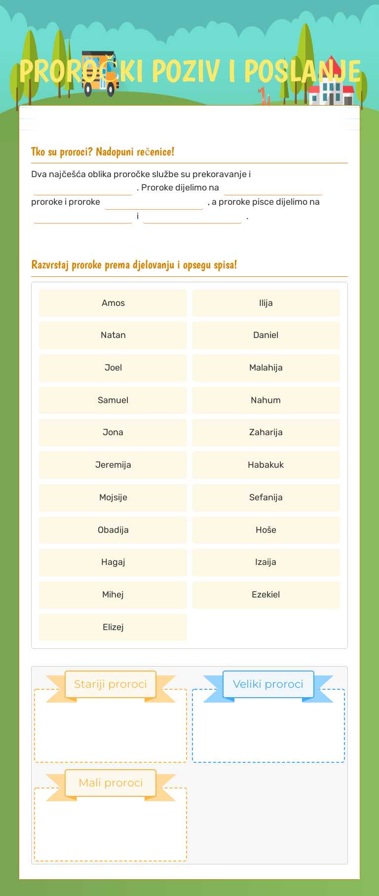 PROROČKI POZIV I POSLANJE Grade 7 worksheet preview