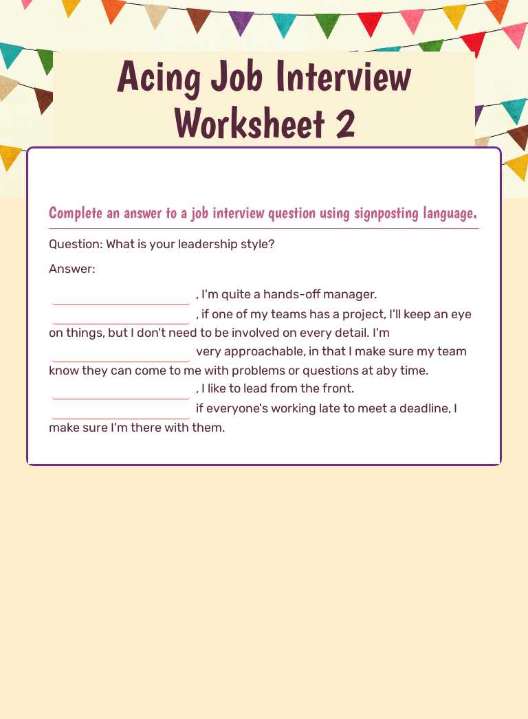 Acing Job Interview Worksheet 2 worksheet preview image