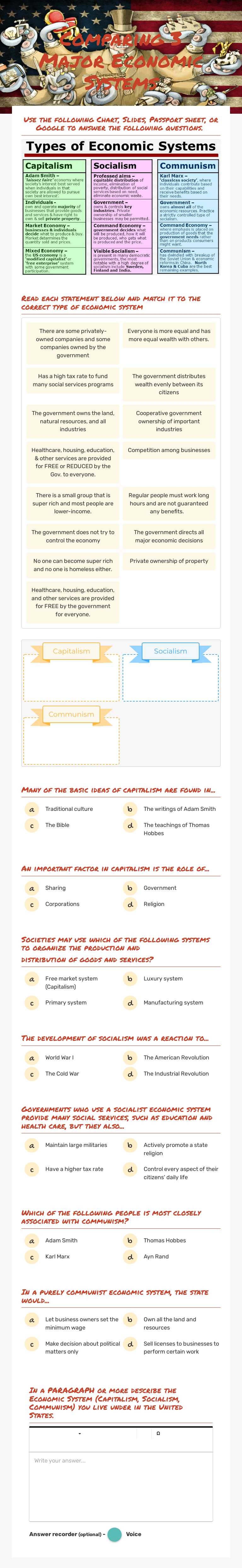 Comparing 3 Major Economic Systems worksheet preview image