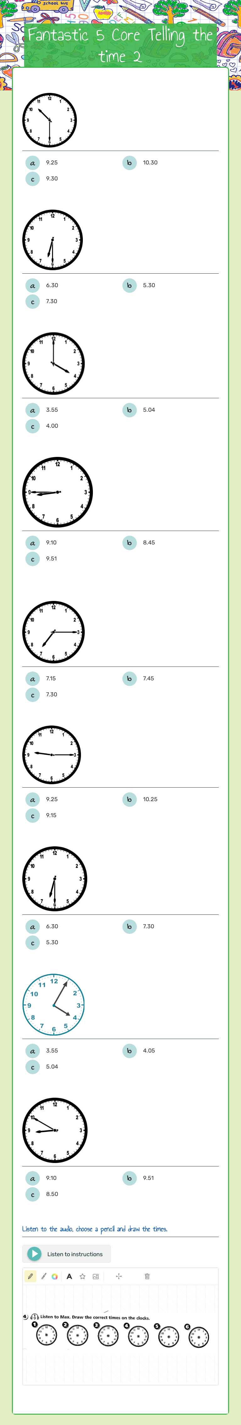 Fantastic 5 Core        
 Telling the time 2 worksheet preview image