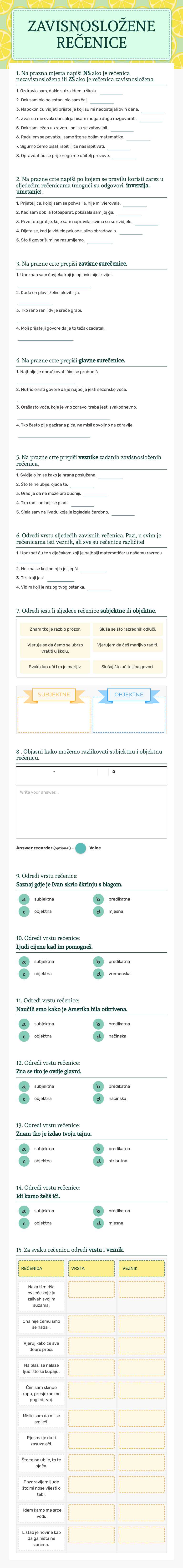 ZAVISNOSLOŽENE REČENICE worksheet preview image