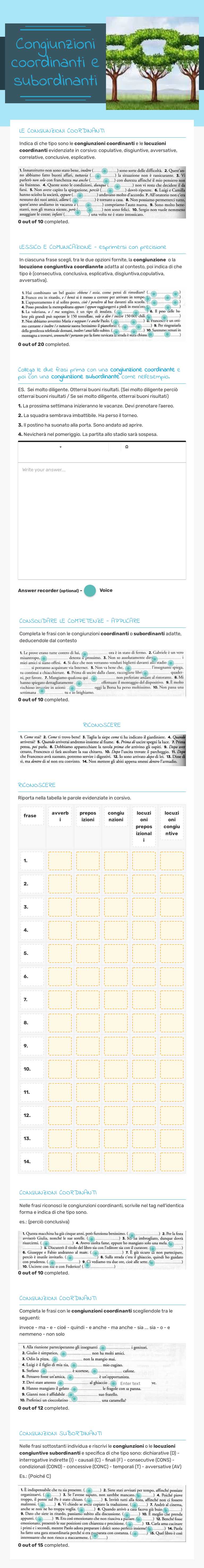 Congiunzioni coordinanti e subordinanti worksheet preview image