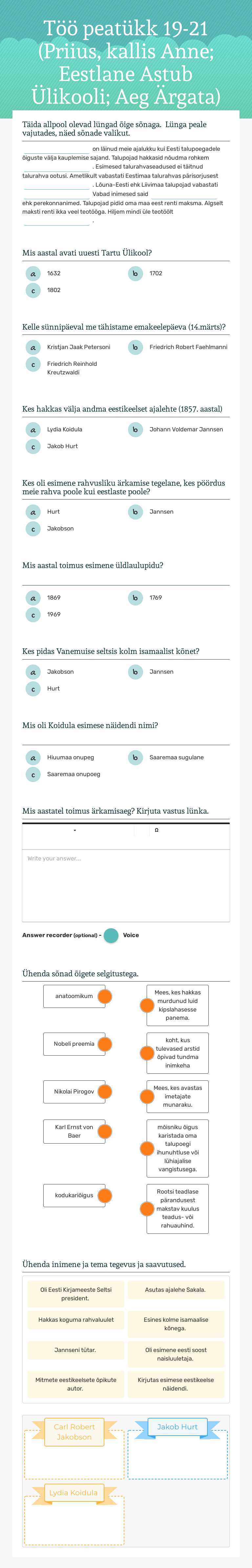 Töö peatükk 19-21 (Priius, kallis Anne; Eestlane Astub Ülikooli; Aeg Ärgata) worksheet preview image