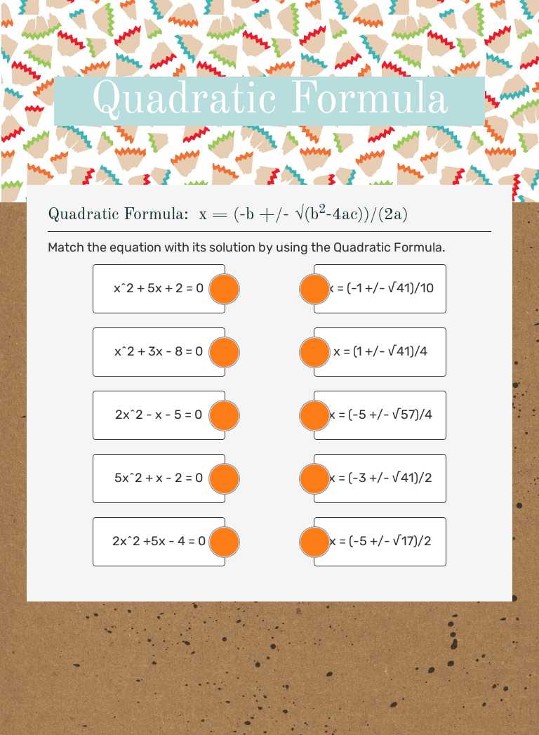 Quadratic Formula Other worksheet preview