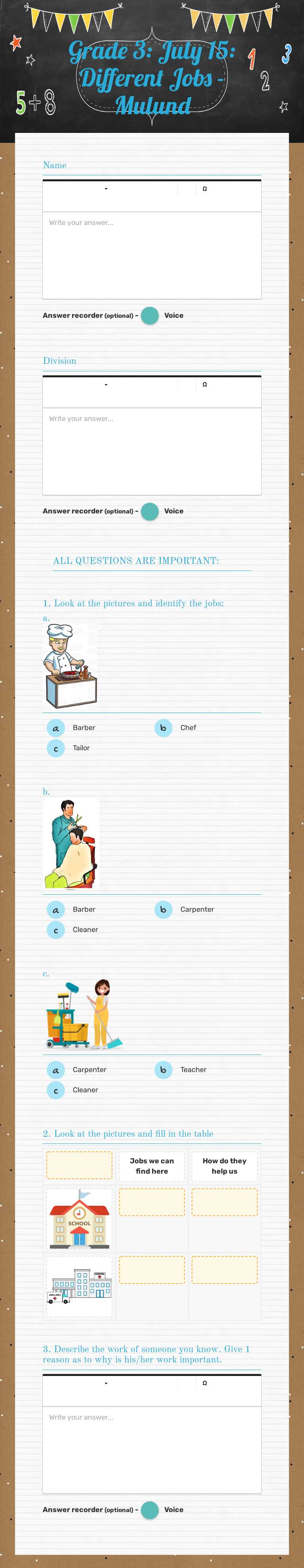 Grade 3: July 15: Different Jobs - Mulund Grade 3 worksheet preview