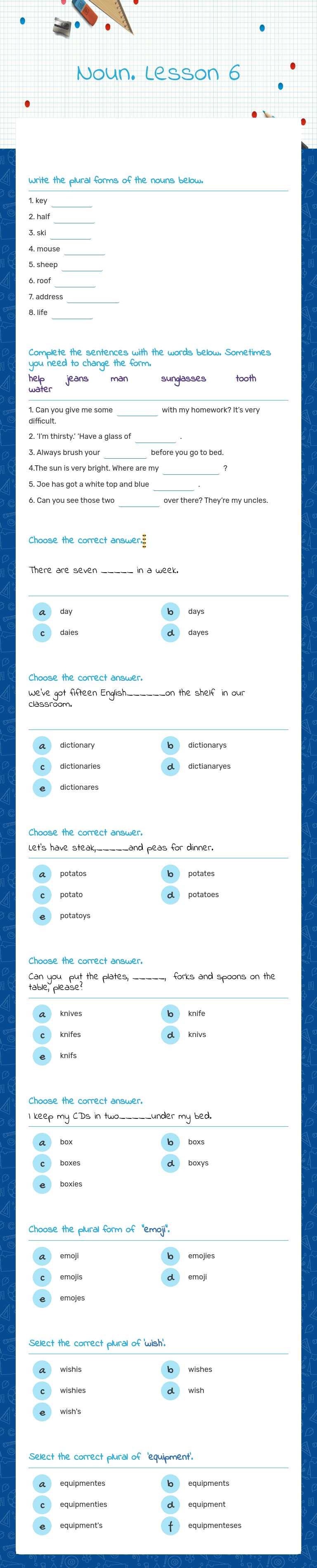 Noun. Lesson 6 worksheet preview image