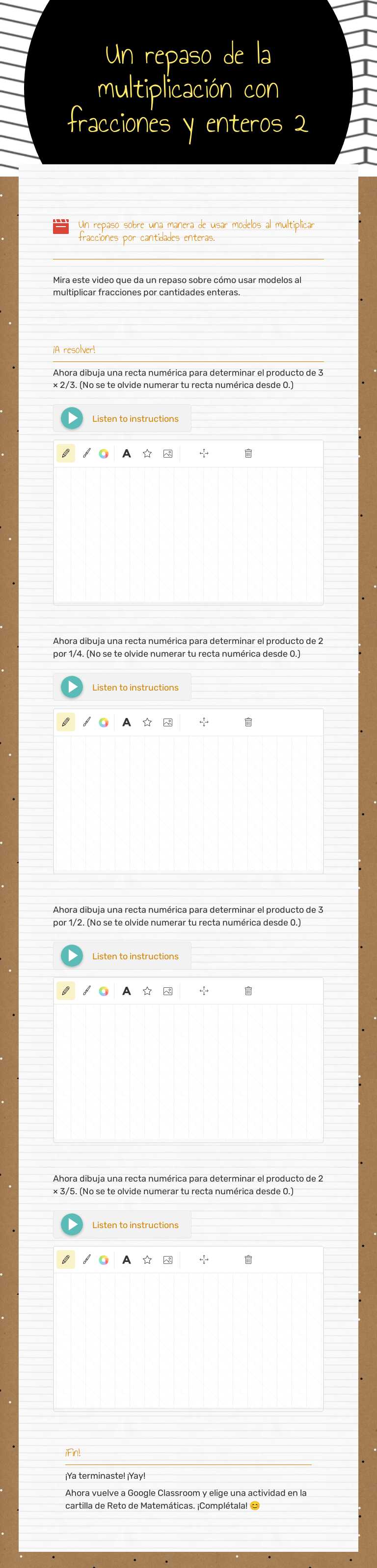 Un repaso de la multiplicación con fracciones y enteros 2 Grade 5 worksheet preview