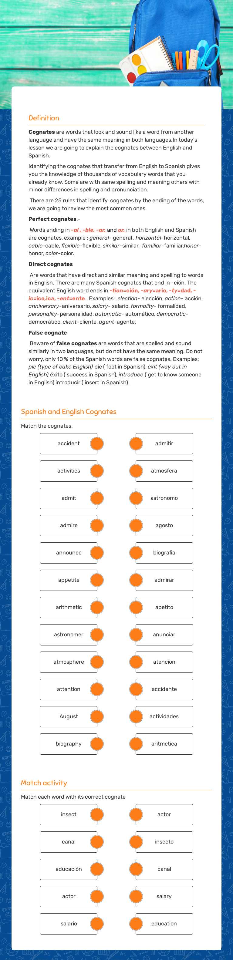 Cognates worksheet preview image