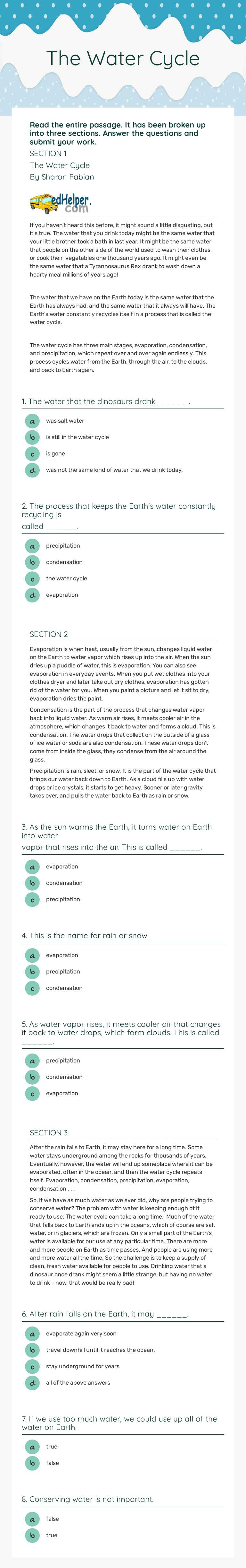 The Water Cycle by Deborah Daniels | Interactive Worksheet | Wizer.me