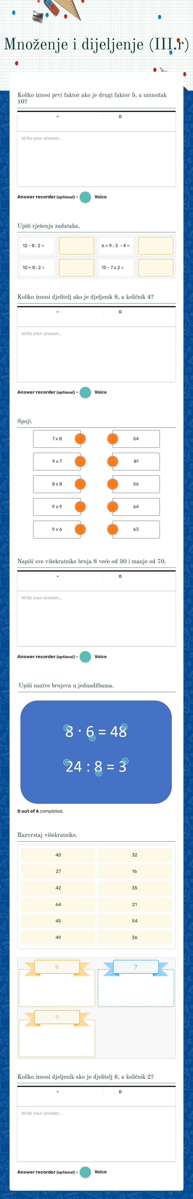 Množenje i dijeljenje (III.r) worksheet preview image
