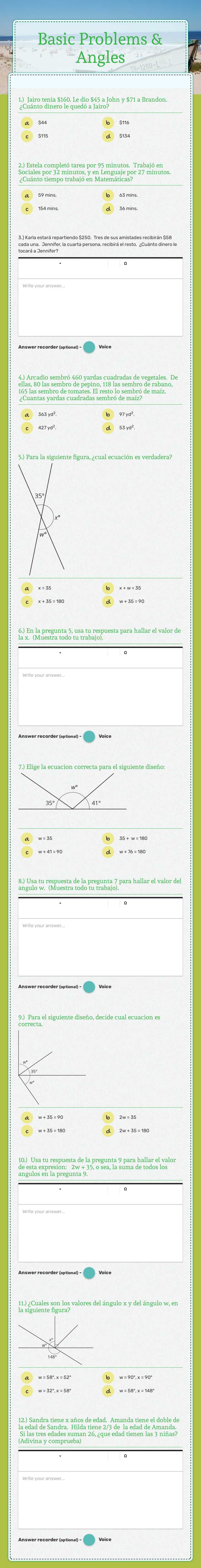 Basic Problems & Angles worksheet preview image
