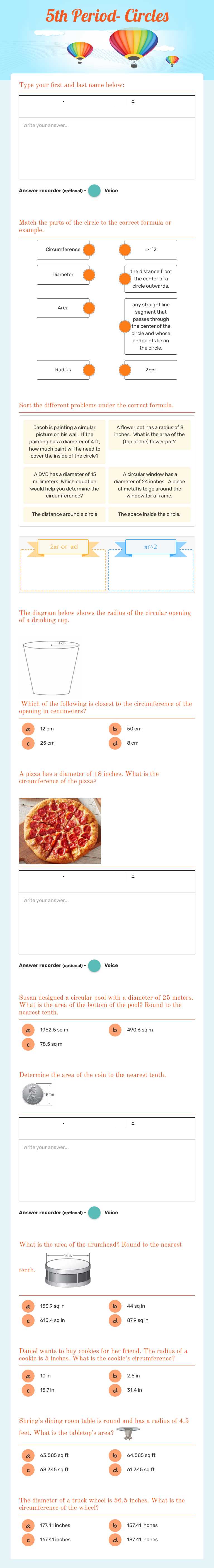 5th Period- Circles worksheet preview image