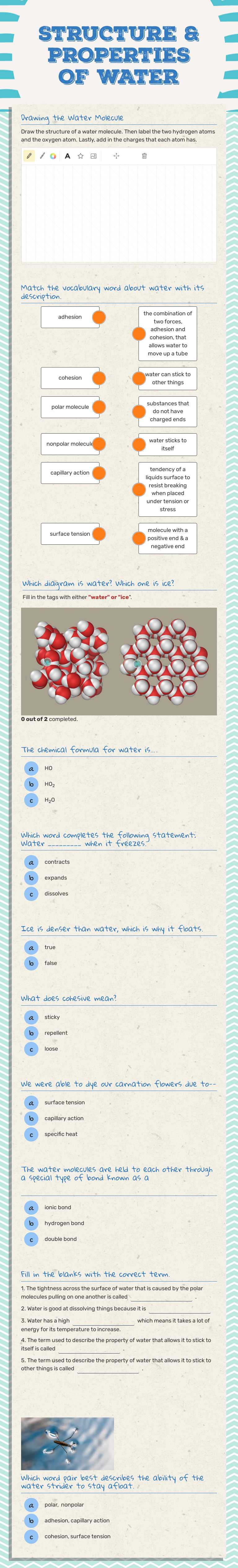 STRUCTURE & PROPERTIES OF WATER worksheet preview image
