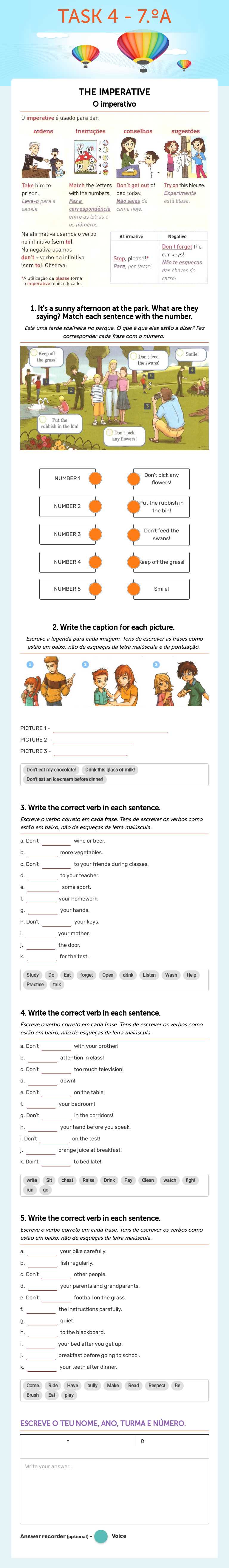 TASK 4 - 7.ºA Grade 7 worksheet preview