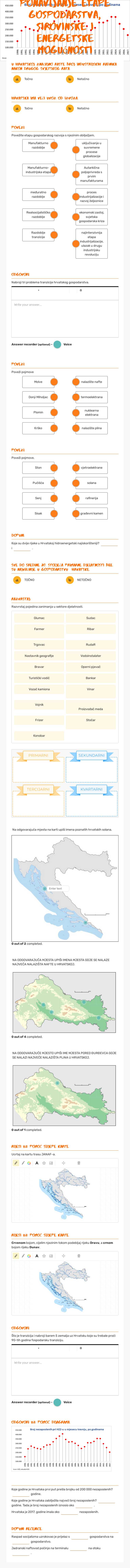 Ponavljanje etape gospodarstva, sirovinske i energetske mogućnosti Hrvatske worksheet preview image