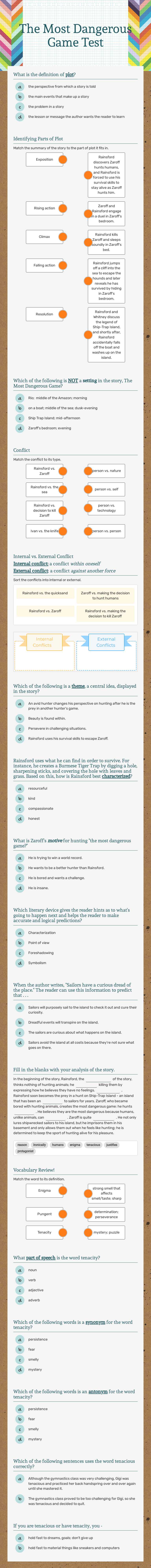 The Most Dangerous Game Test worksheet preview image