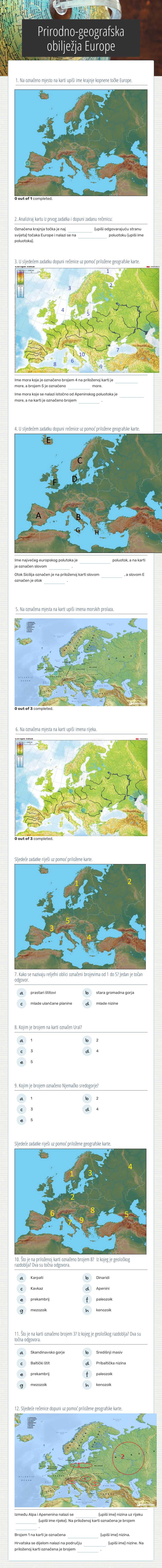 Prirodno-geografska obilježja Europe worksheet preview image