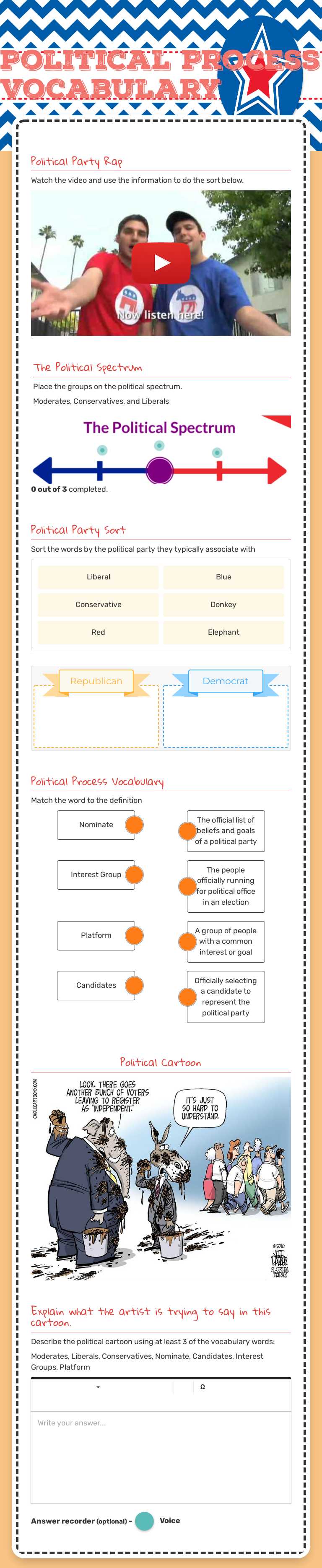 Political Process Vocabulary worksheet preview image