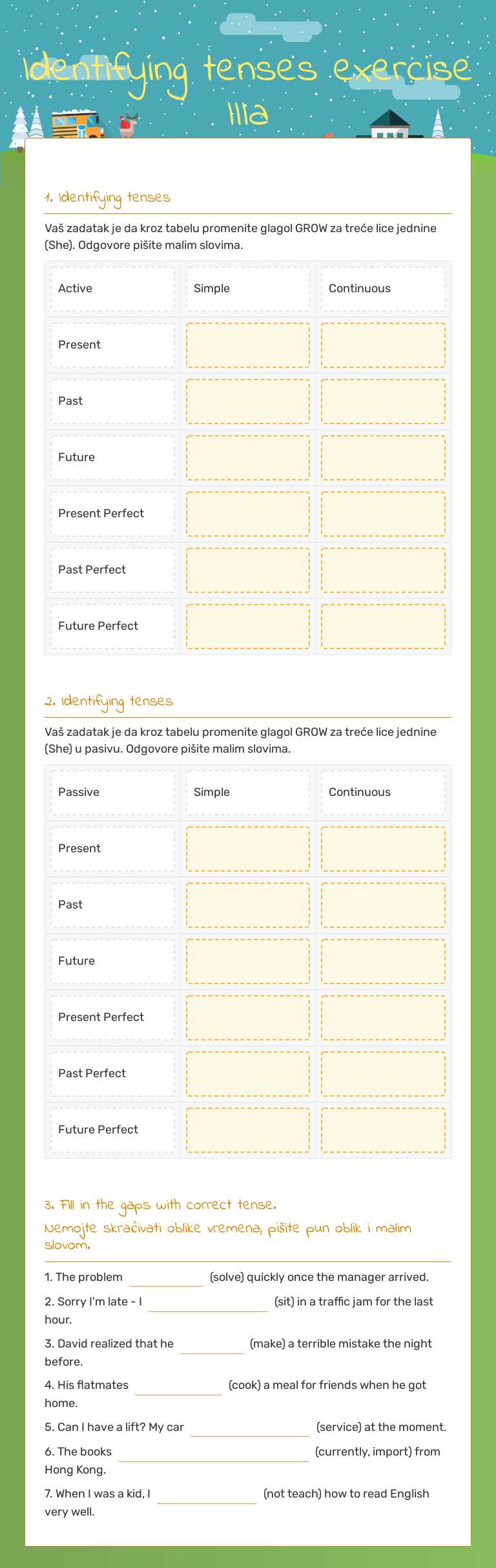Identifying tenses exercise IIIa Grade 6 worksheet preview