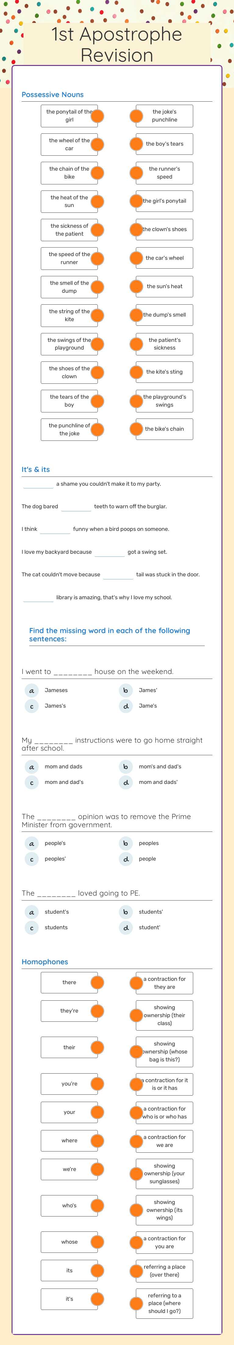 1st Apostrophe Revision worksheet preview image