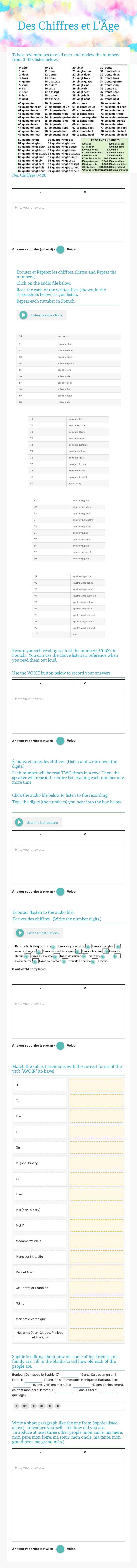Des Chiffres et L'Âge worksheet preview image