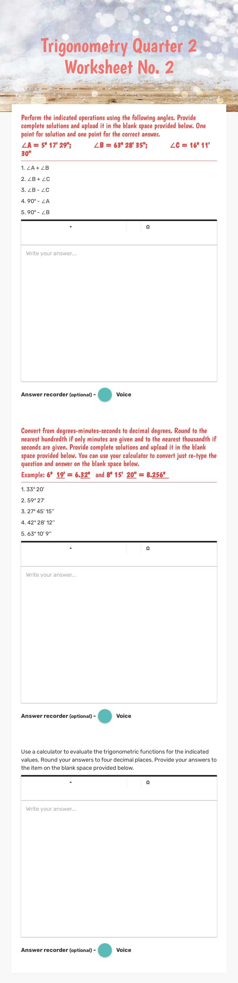 Trigonometry Quarter 2 Worksheet No. 2 worksheet preview image