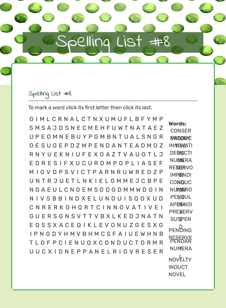 Spelling List #8 worksheet preview