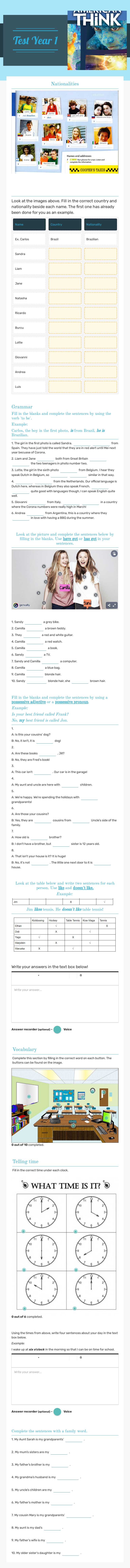 Test 
Year 1 worksheet preview image