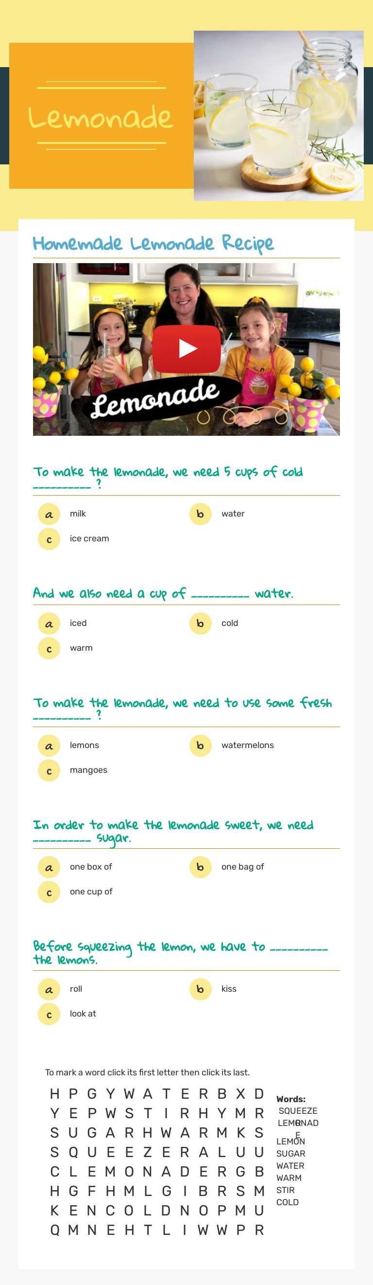 Lemonade worksheet preview image