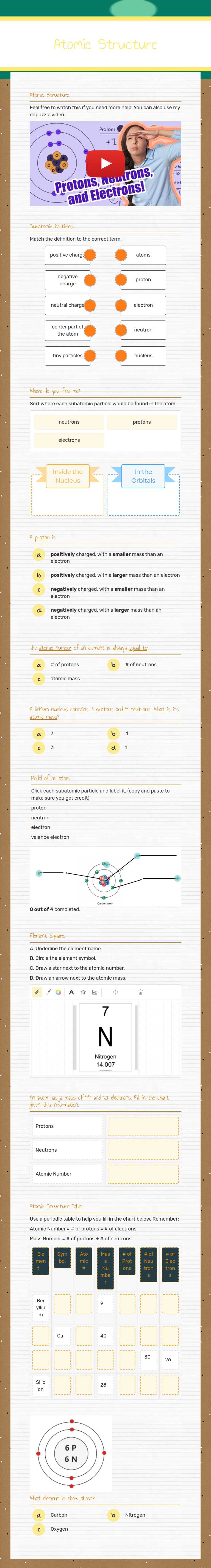 Atomic Structure Grade 8 worksheet preview