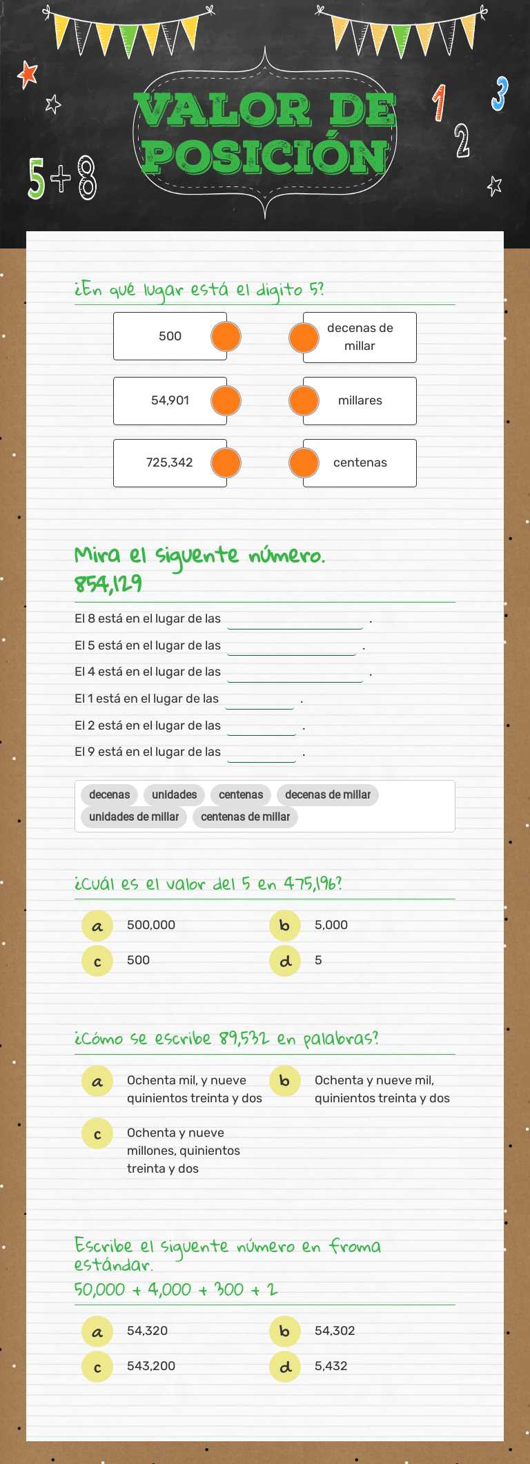 Valor de posicIón worksheet preview image