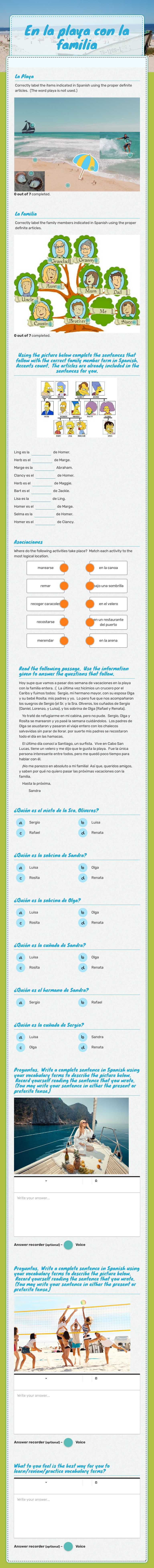 En la playa con la familia worksheet preview image