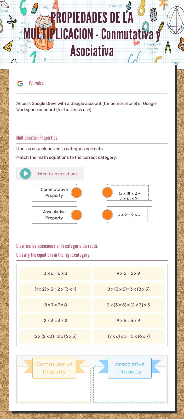 PROPIEDADES DE LA MULTIPLICACION - Conmutativa y Asociativa Grade 3 worksheet preview