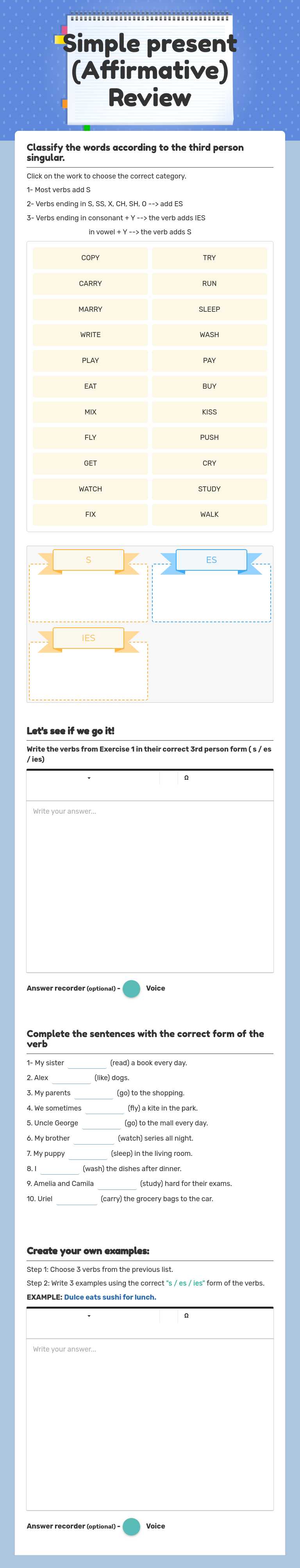 Simple present (Affirmative) Review worksheet preview image