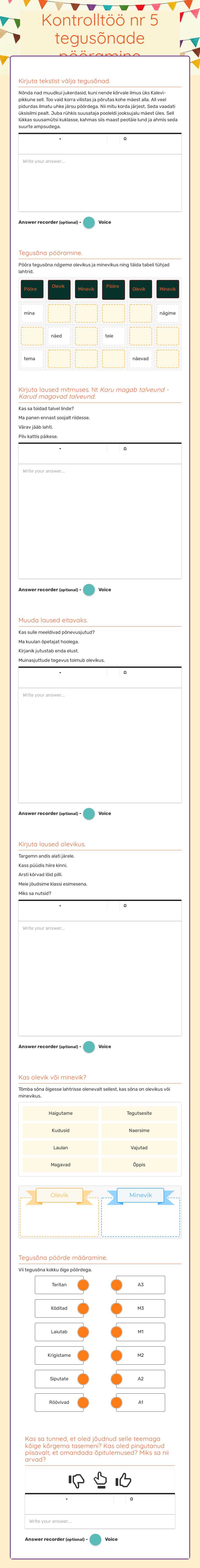 Kontrolltöö nr 5 tegusõnade pööramine worksheet preview image