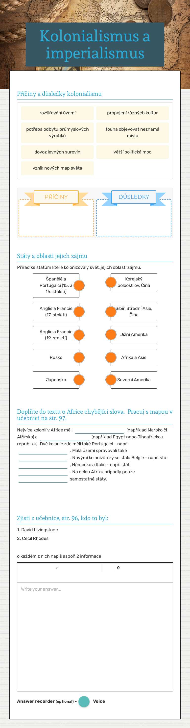 Kolonialismus a imperialismus worksheet preview image