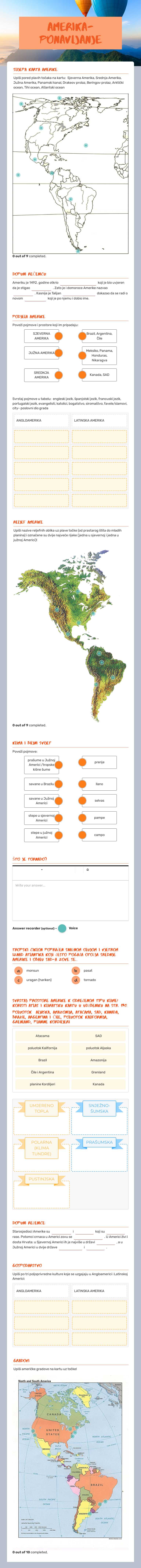 AMERIKA- PONAVLJANJE worksheet preview image