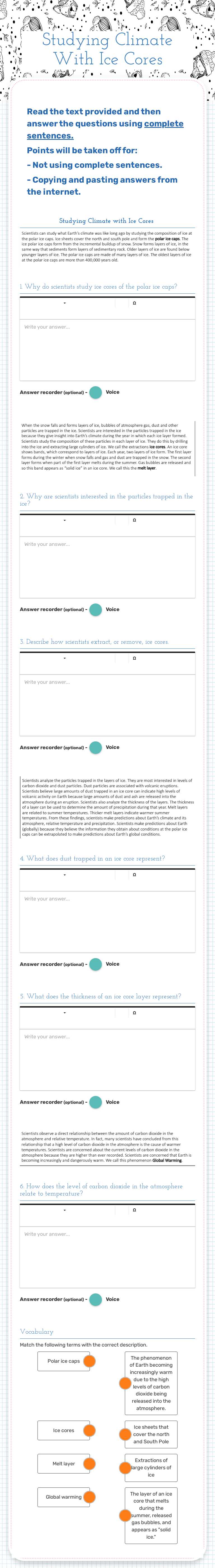 Studying Climate With Ice Cores worksheet preview image