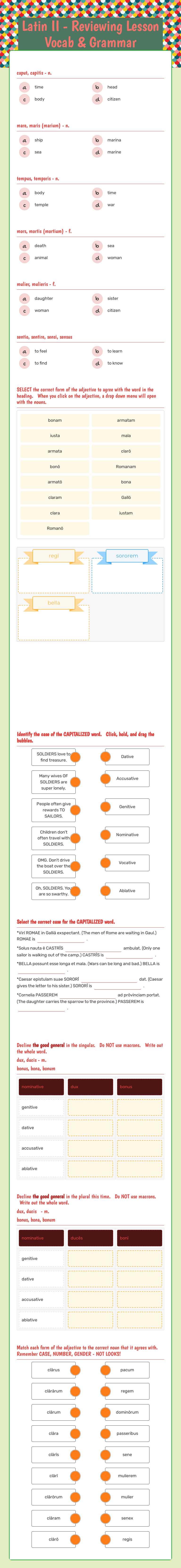 Latin II - Reviewing Lesson Vocab & Grammar worksheet preview image
