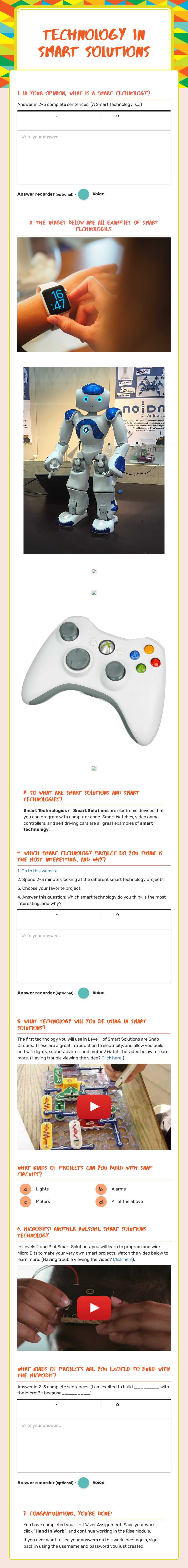 Technology in Smart Solutions worksheet preview image