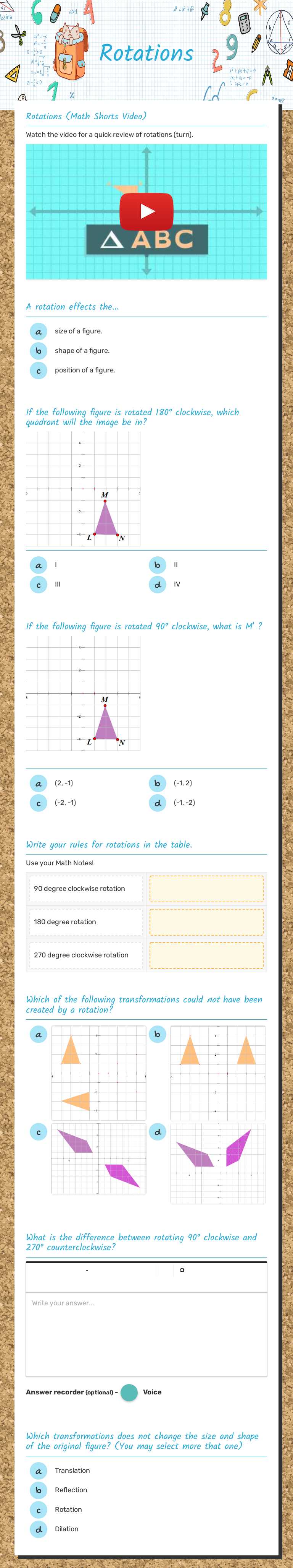 Rotations Grade 8 worksheet preview