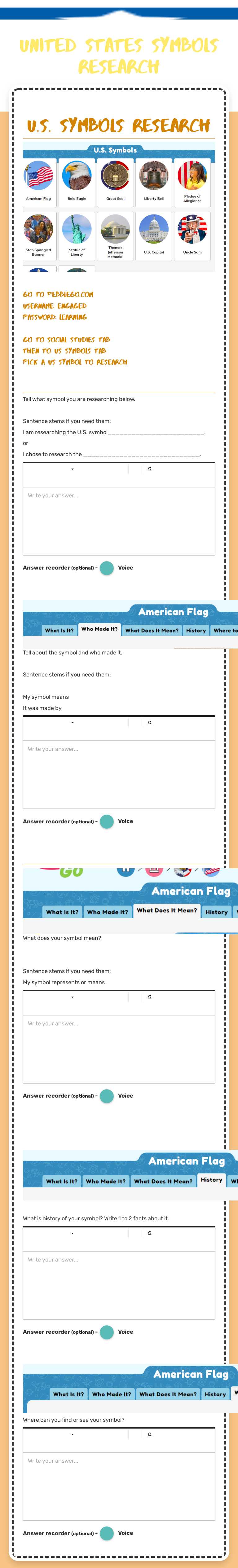 United States Symbols Research worksheet preview image