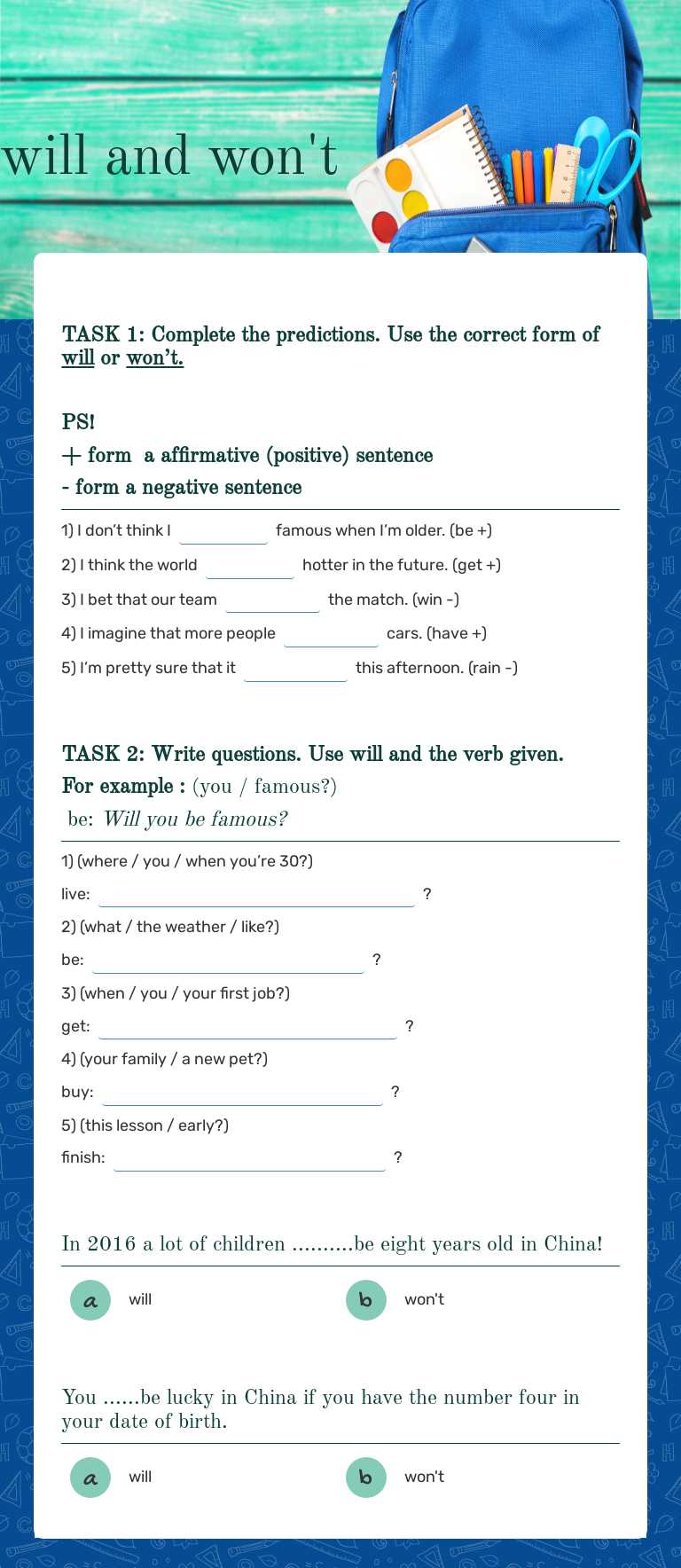 will and won't worksheet preview image
