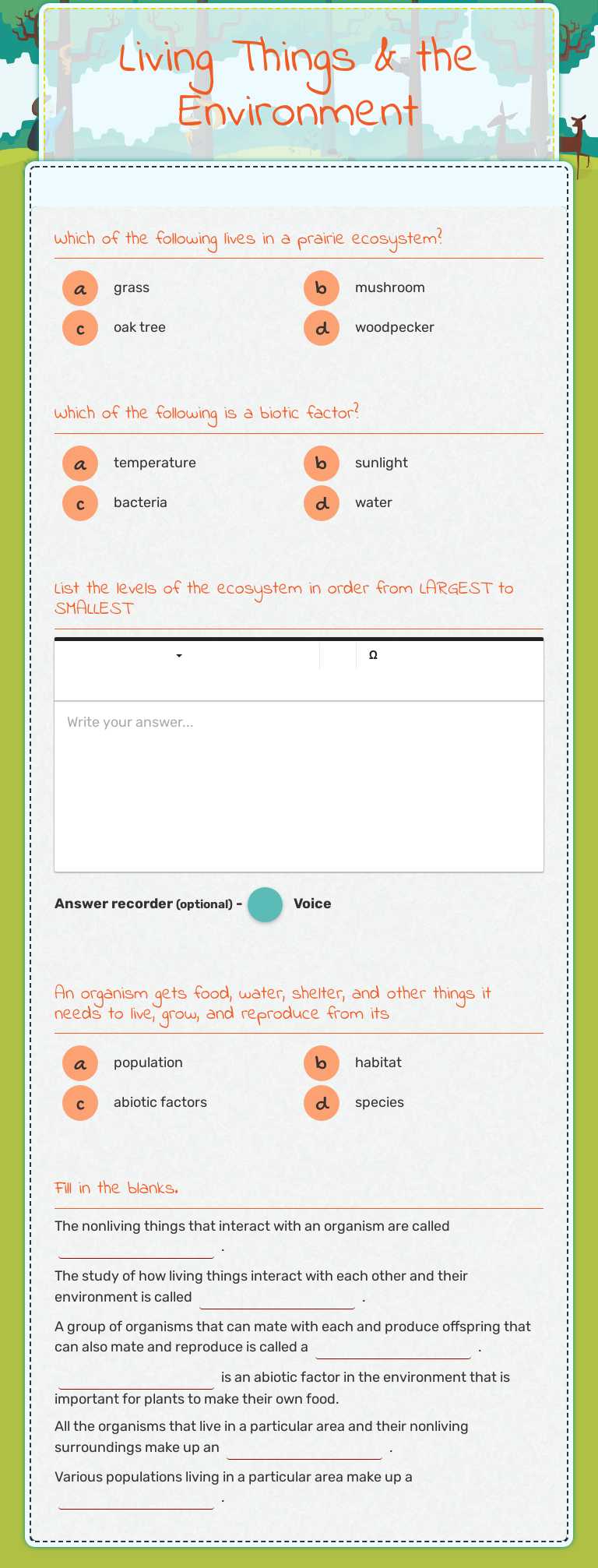 Living Things & the Environment worksheet preview image