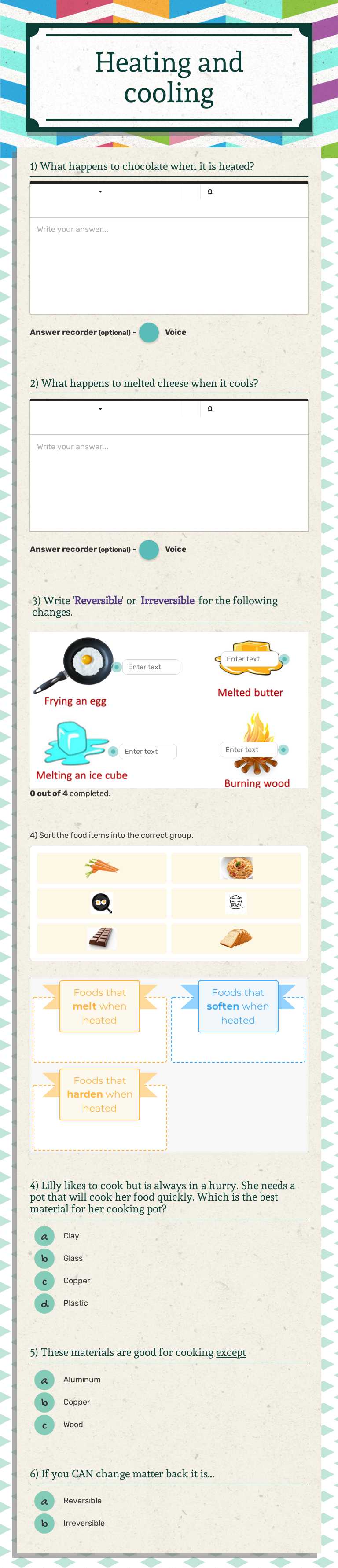 Heating and cooling worksheet preview image
