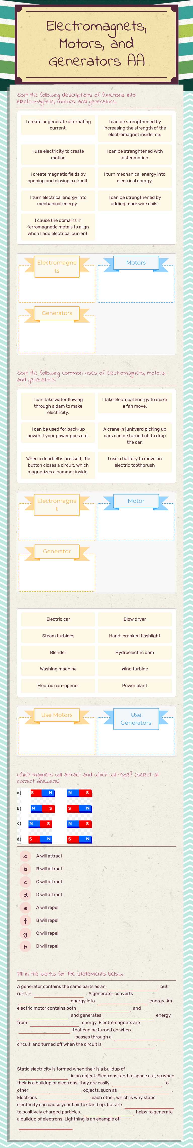 Electromagnets, Motors, and Generators AA worksheet preview image