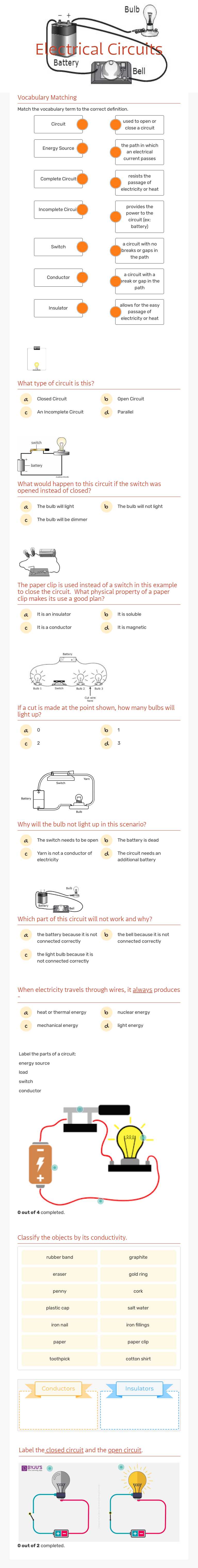 Electrical Circuits worksheet preview image