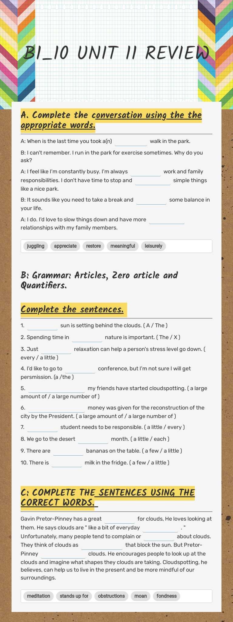 B1_10 UNIT 11 REVIEW worksheet preview image