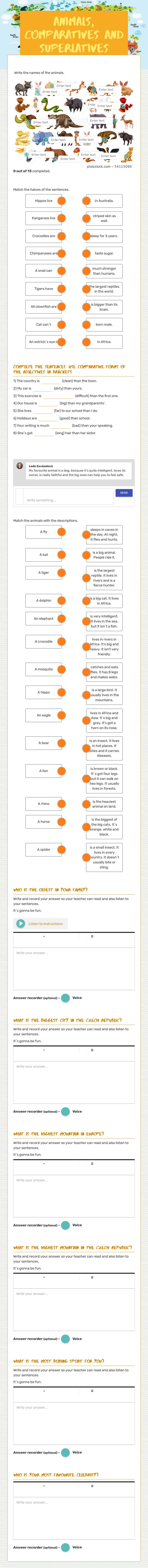 Animals, comparatives and superlatives worksheet preview image